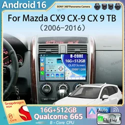 Android 16 Carplay Auto Car Radio For Mazda CX9 CX-9 CX 9 TB 2006-2016 Autoradio Multimedia Video Player Navigation GPS Stereo