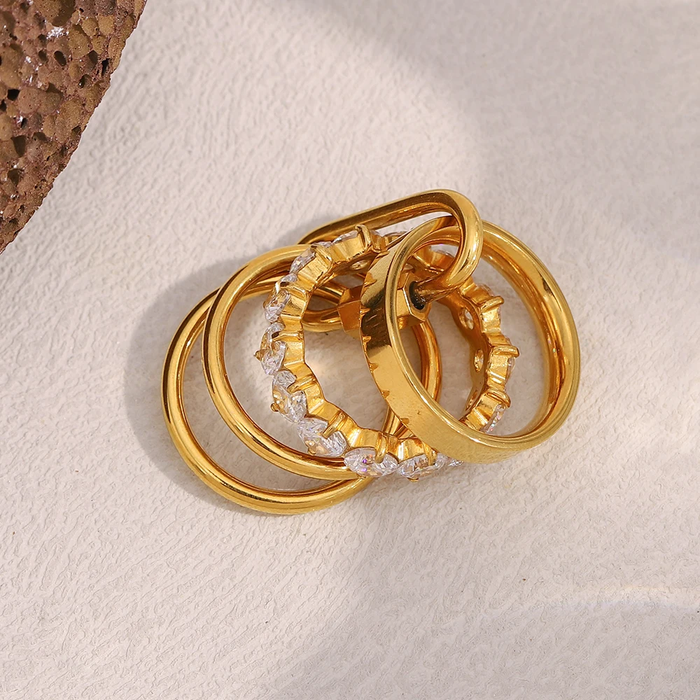 E.B.belle Nicht Feste Mehrzweckschichten Luxus Zirkon Ringe 18 Karat vergoldet Edelstahl Mode Party Hochzeit Fingerschmuck – Detail 5