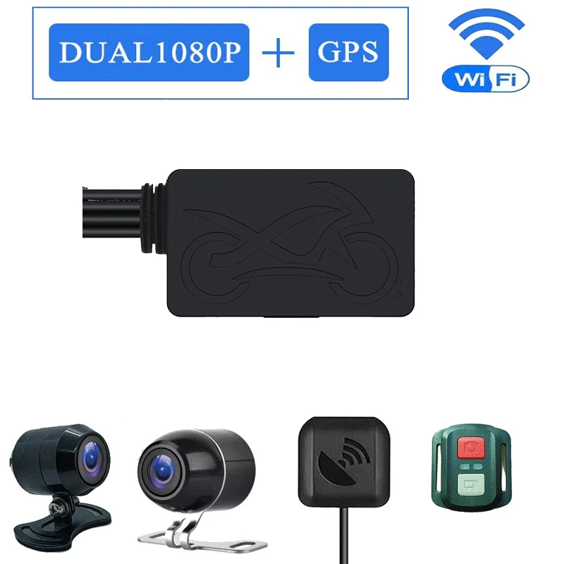 

Видеорегистратор для мотоцикла M8 без экрана, с Wi-Fi и GPS, двумя камерами 1080P, креплением на руль, фронтальная камера