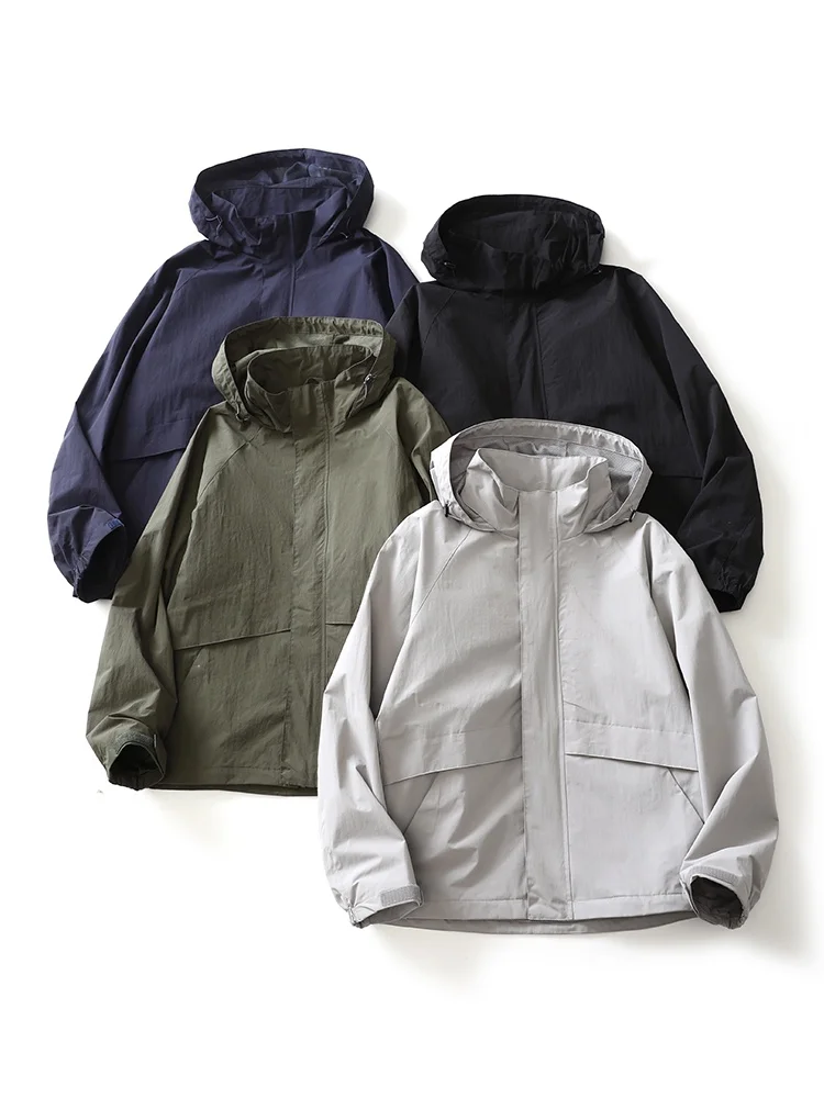 

Уличная модная городская стильная водонепроницаемая куртка с воротником-стойкой и капюшоном, универсальная для весны и осени, для активного отдыха, из полиэстера