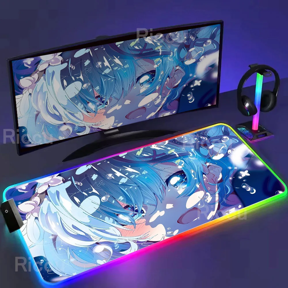 RGB Mousepad Gaming Accessories Anime Girl Mouse Pad Re Zero Rem Mausepad 1000×500mm PC Speed Keyboard Gamer Rubber Desk Mat Rug