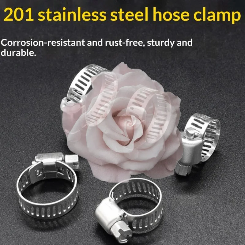 Stainless Steel Hose Clamps 10Pcs Anti-Rust Adjustable Durable Clips for Garden Hose Securing Outdoor Watering Pipeline Fixing