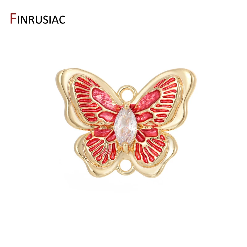14K Vergoldete Messing-Emaille-Schmetterlingsanhänger, Verbinder für Schmuck, Charms für Ohrringherstellung, Schmuckherstellungszubehör – Detail 14