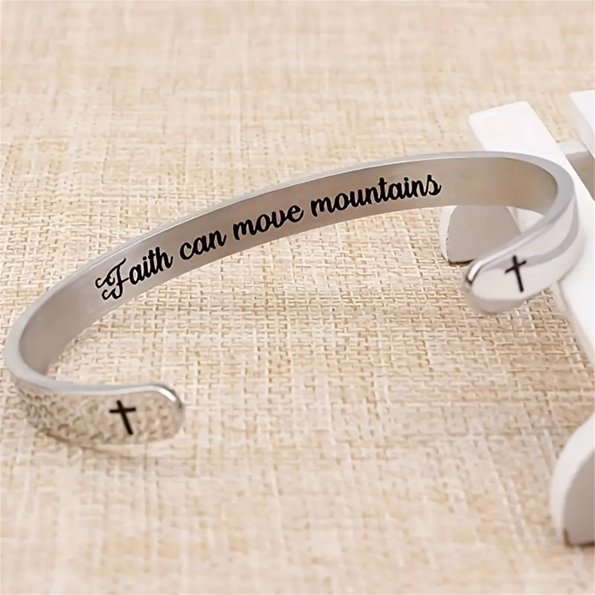 Stainless Steel Inspiring Letters Cuff Bangle Faith Religion Cross Pattern Bracelet For Women's Gift Graduation Season Gift