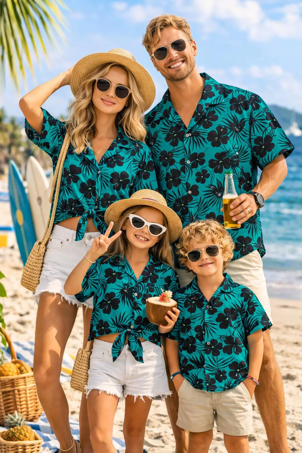 Summer Men's Family Wear Beach Hawaiian Shirt Tropical Sandcastle Palm Tree Shirt Outdoor Sports Sparent Shirts Child T-Shirt