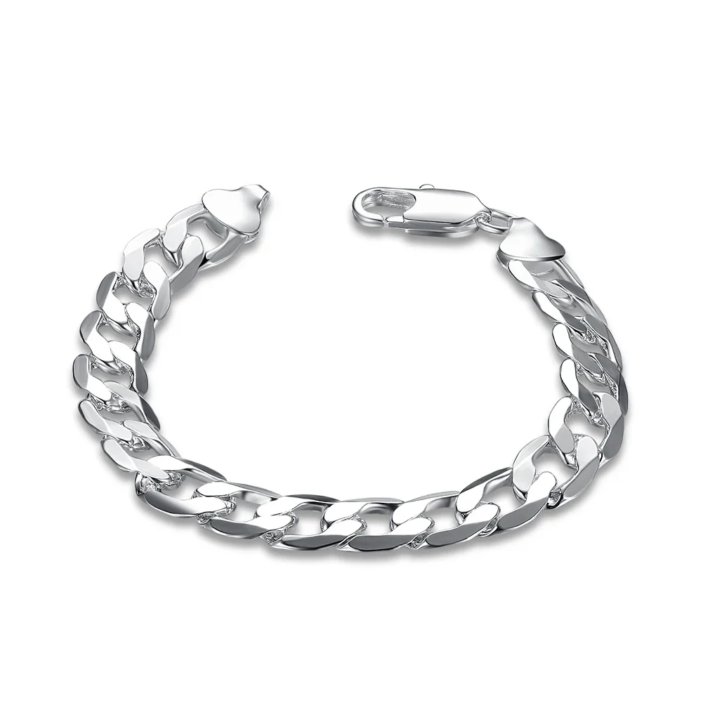 Hot New 925 Sterling Silver Bracelet Jewelry 4mm-10mm Width Solid Chain Link For Man Men Women Wedding Accessories Gifts