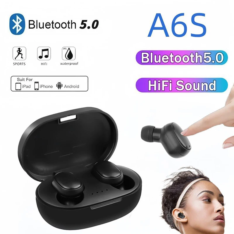 Casque Bluetooth sans fil avec micro, écouteurs à affichage LED, écouteurs pour iPhone, Xiaomi, écouteurs TWS, casque Bluetooth 5.0, A6S, nouveau
