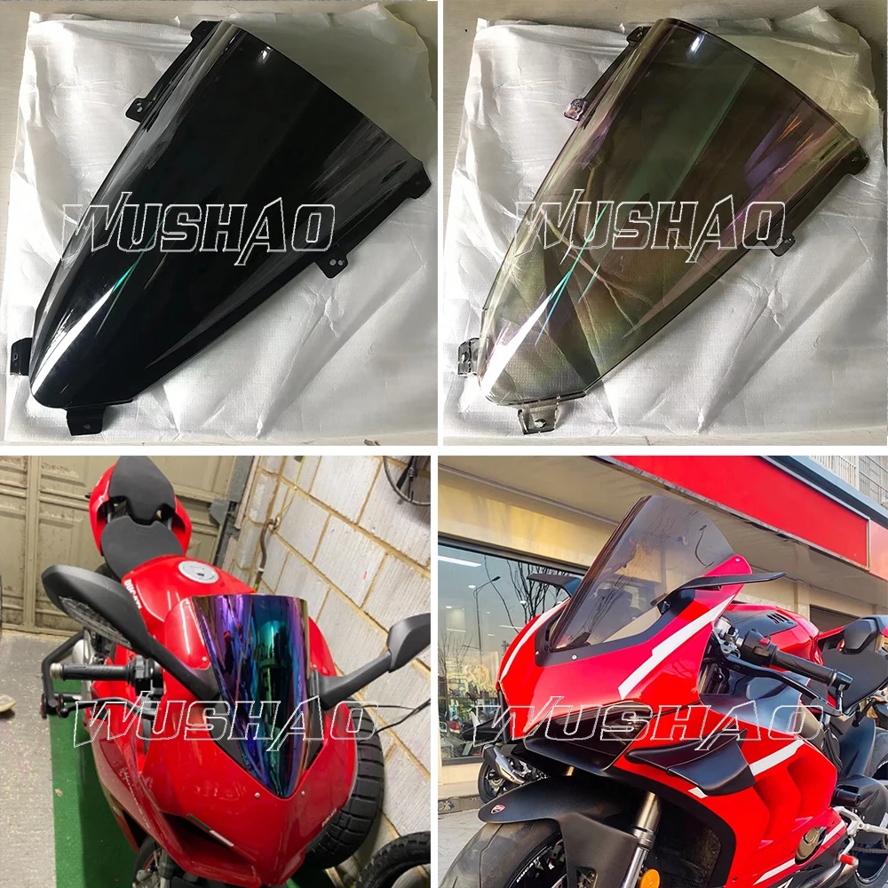 Motorcycle Double Bubble Windshield WindScreen Screen For 2018 2019 2020 2021 22 Ducati Panigale V2 V4 R S V4R V4S Black Iridium