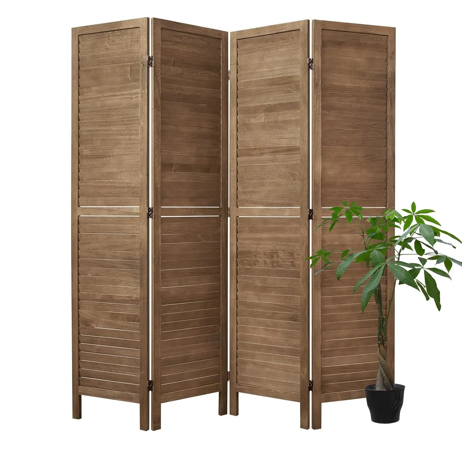 Wood Louvered Room Divider 4 Panel Folding Privacy Screen Separator for Home Office Bedroom 63x67in, Customized