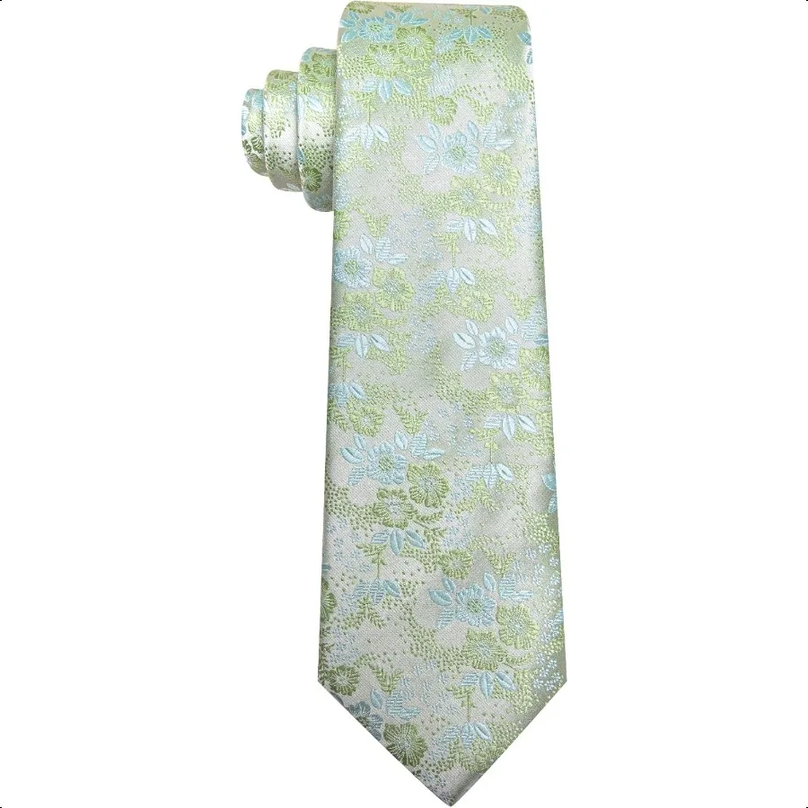 Barry.Wang Set di cravatte da uomo con cravatta floreale in seta paisley, gemelli quadrati da taschino, festa di nozze formale, affari