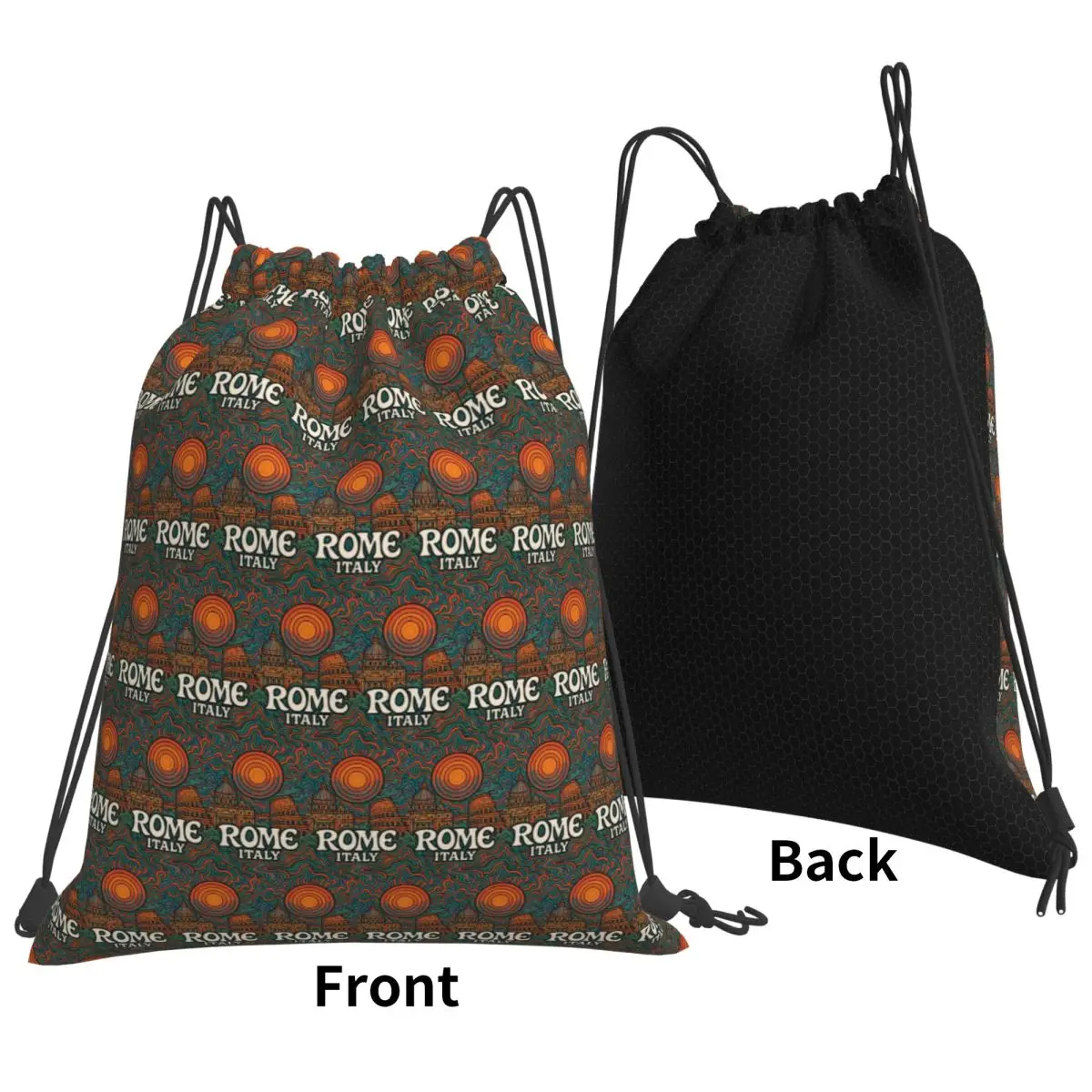 

Rome Italy Trippy Art Backpacks Portable Drawstring Bundle Pocket Sports Bag Book Bags for Man Woman Students