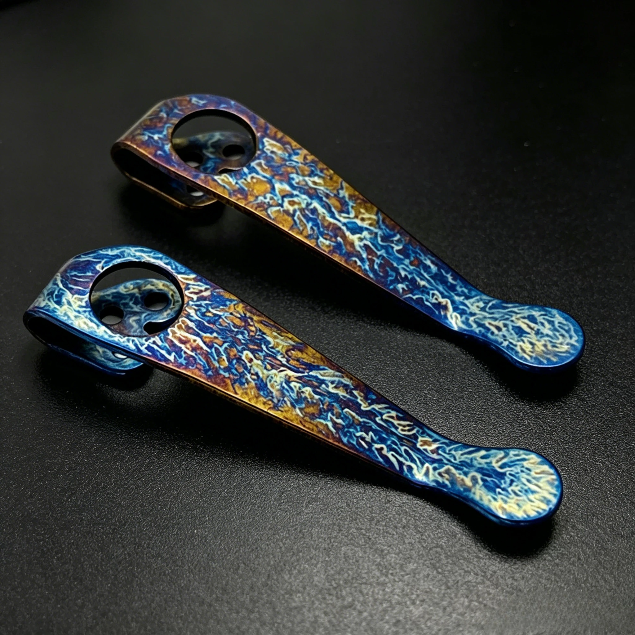 1/2Pcs C81 Titanium Pocket Clip with Cracked Pattern DIY Accessories