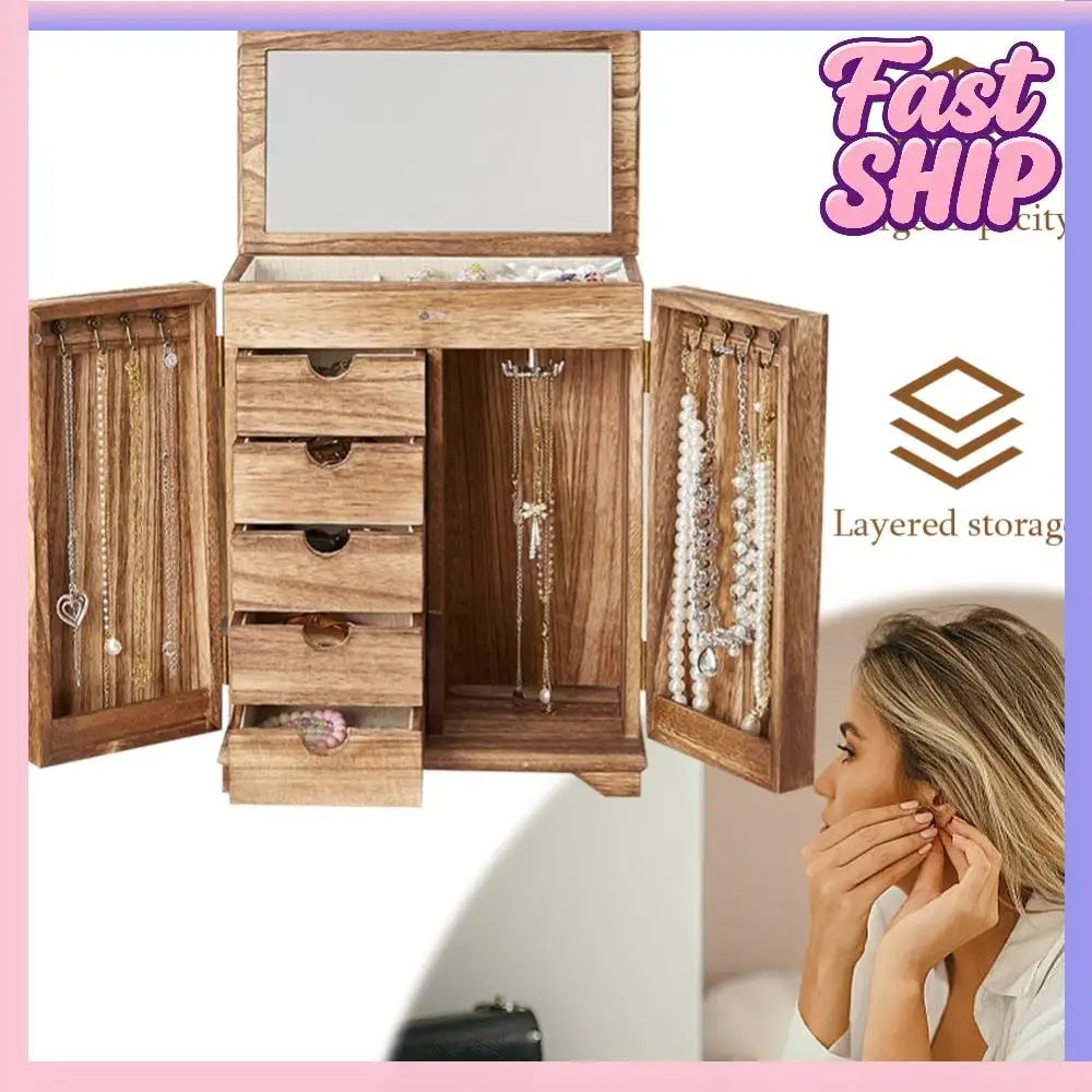 

Wood Jewelry Box Large Jewelry Organizer Box 5 Layer Jewelry Storage Box Vintage Style Jewelry Display Box for Dressing Table