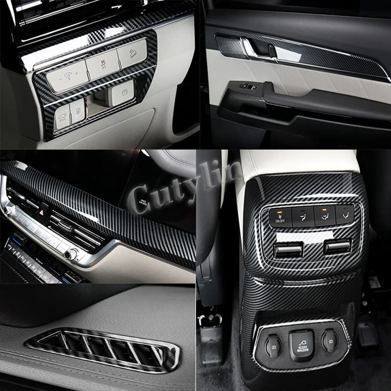 

Для KIA Mohave Borrego 2020 2021 2022 2023, карбоновый переключатель фар, оконный переключатель, передняя панель, крышка розетки кондиционера