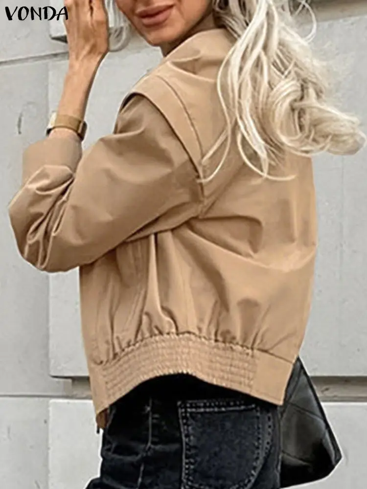 

VONDA Women Plus Size 5XL 2025 Winter Outwear Long Sleeve Jackets Autumn Fashion High Street Coats Elegant Casual Solid Coat