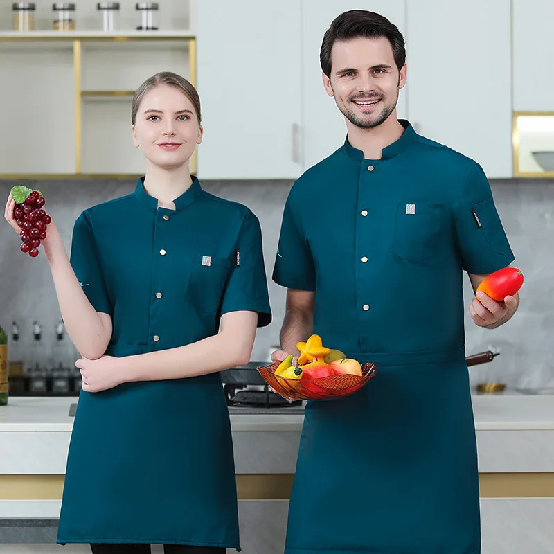 Salopette de Chef cuisinier d'été pour femmes, vêtements de cuisine pour la pâtisserie de gâteaux, uniforme de Chef à manches courtes pour hommes