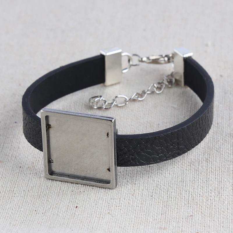 onwear 5pcs stainless steel fit square cabochon 20mm bracelet base diy flat leather blank bangle bracelets bezel settings