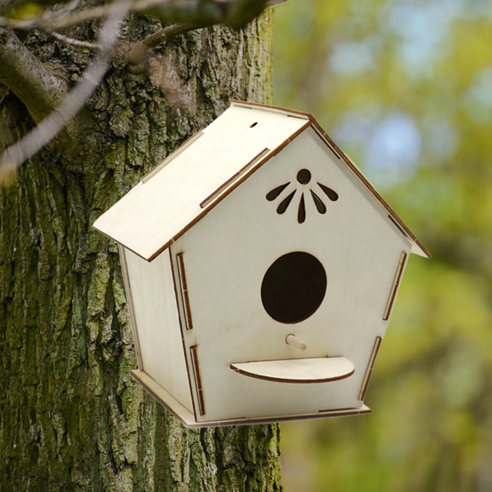 Unfinished DIY Wooden Bird House Birdcage Hanging Nest Handmade Patio Birdcage for Robin Hummingbird Garden Outdoor Ornament