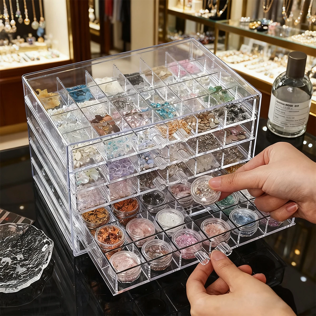 1pc Drawer Style Acrylic Multifunctional Nail Diamond Decoration Storage Box desktop Jewelry Bead Stackable Organizer