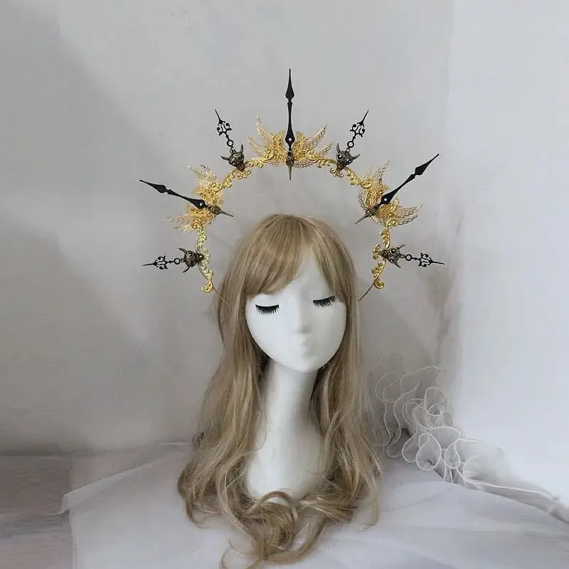 고딕 로리타 로즈 스파이크 크라운 헤드 피스 펑크 바로크 KC 펑크 코스프레 의상 헤어 액세서리 태양 여신 헤일로 머리띠