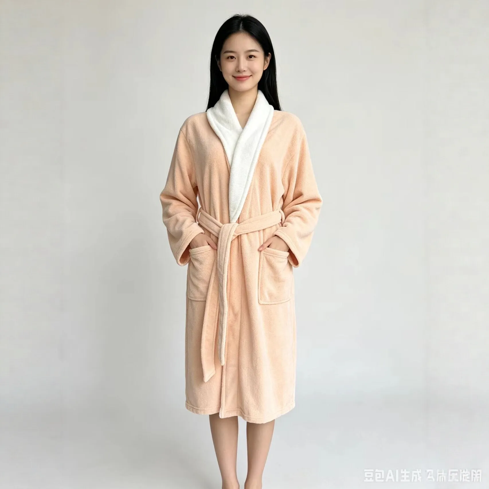 Thickened Coral Fleece Bathrobe  Long-Length Robe  Unisex & Couples’ Home Wear, Solid Color, Highly Absorbent Bath Attire