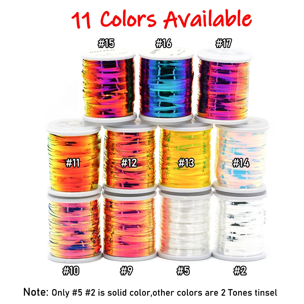 2pcs 20M 1mm Wide 2 Tones Holographic Flat Mylar Tinsel Fly Tying Material for Streamer Flashback Nymph Midge Body Rib Making