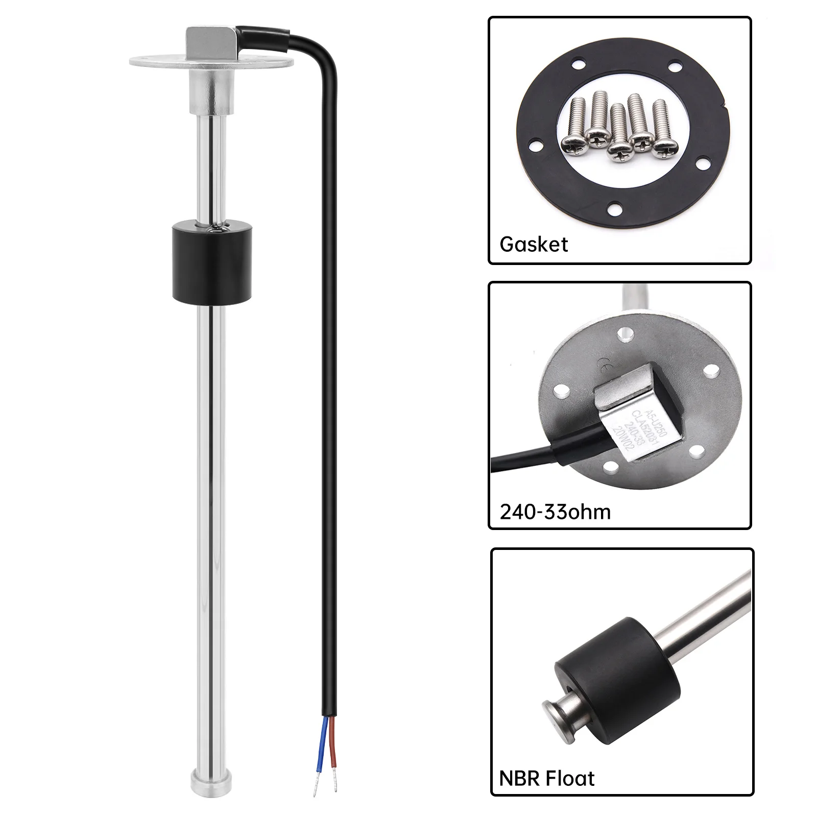 Sensor de nivel de agua combustible de 100mm ~ 1000mm, 0 ~ 190, 240 ~ 33 ohm, para barco, yate, coche, tanque de aceite líquido, unidad receptora de combustible