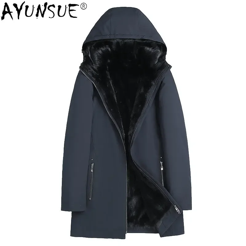 

AYUNSUE Winter Warm Fur Coat Men's Mink Fur Liner Jackert Male Hooded Midi Fur Parkas Man's Korean Clothes Chamarras Para Hombre