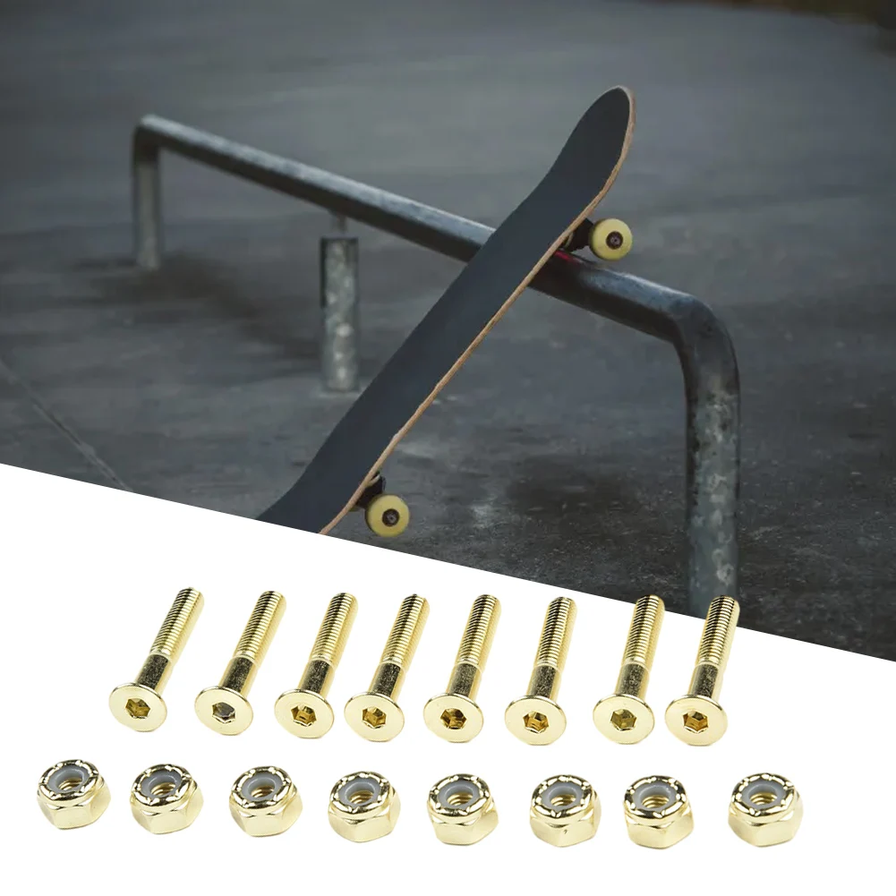 16 pezzi viti di ricambio + dadi 25-30MM viti medie in acciaio al carbonio nero/oro bulloni accessori per Longboard Skateboard a quattro ruote