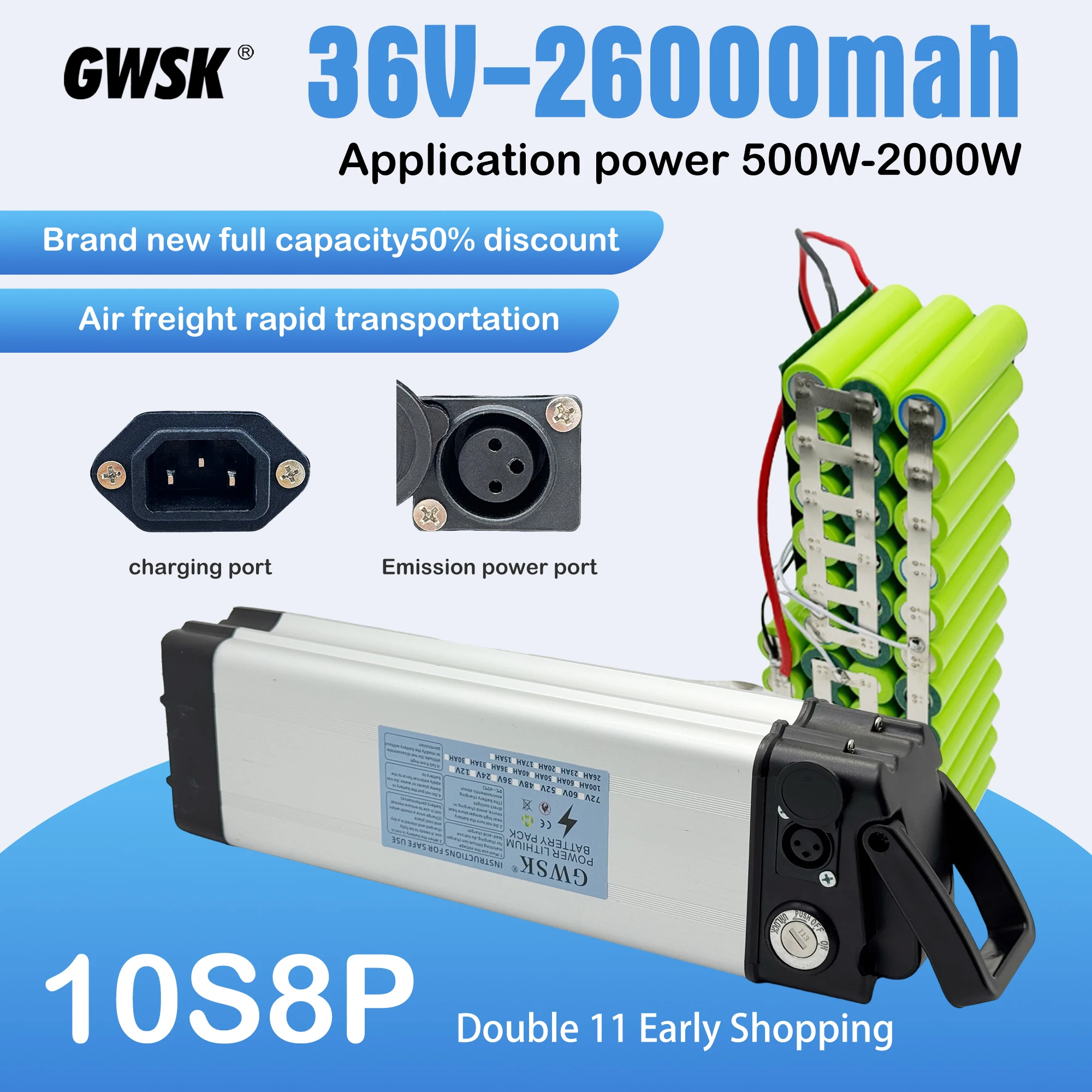 

Fast air freight, 24V36V48V18650 high-capacity lithium battery pack for electric bicycles, suitable for Silverfish motors below