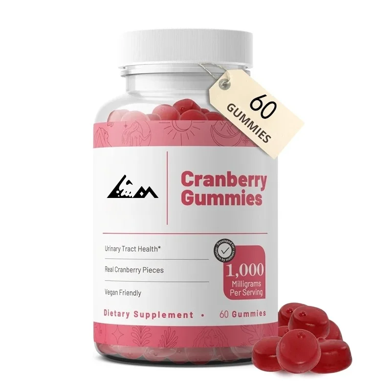Cranberry Gummy Supplement, Urinary Health, Low Acidity, Gluten Free, Non GMO, Vegetarian - Pure Cranberry Extract 1000mg