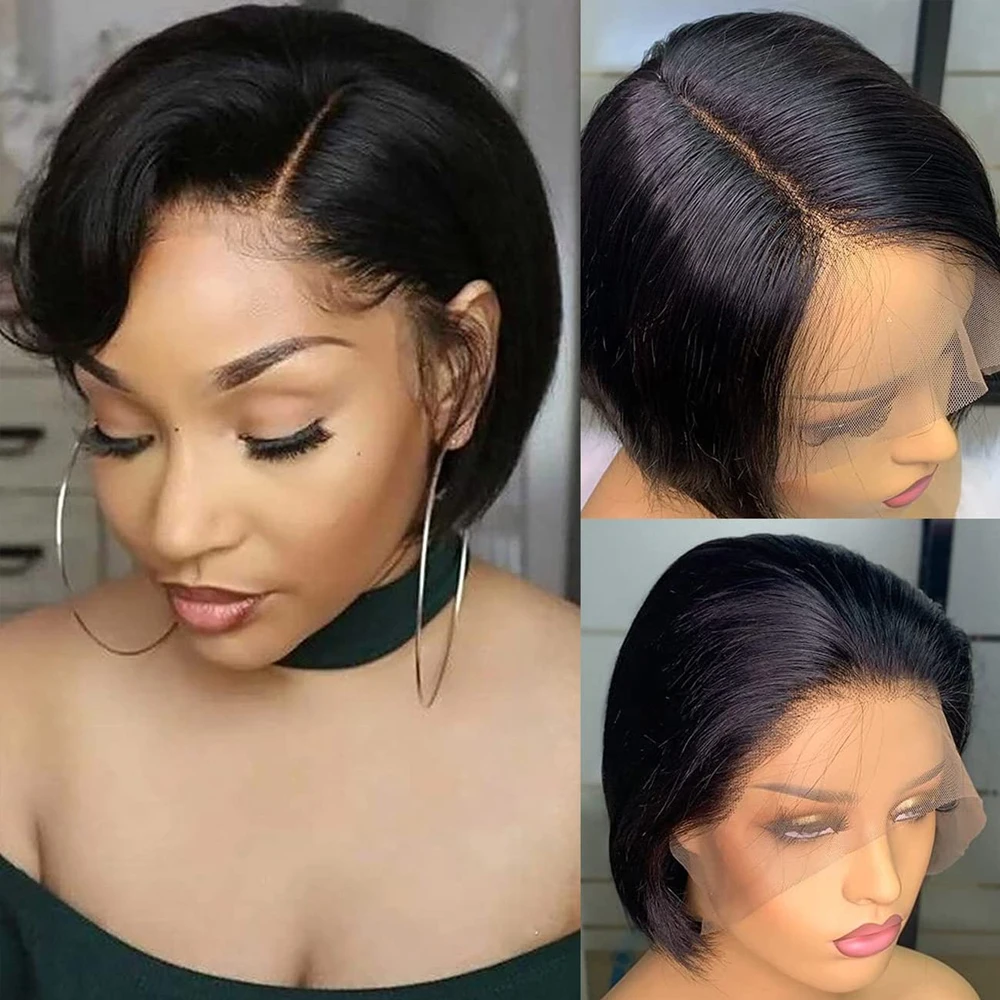 Brasileiro Bob Peruca Curta, Lace Frente Perucas de Cabelo Humano, 100% Cabelo Humano, Pixie Cut, 13x4