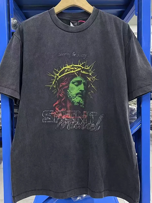 

Waed ort Sve Футболка Jesus Crown of Thorns Vintage Sle round Ne Свободная мужская коллекция Faion Spring