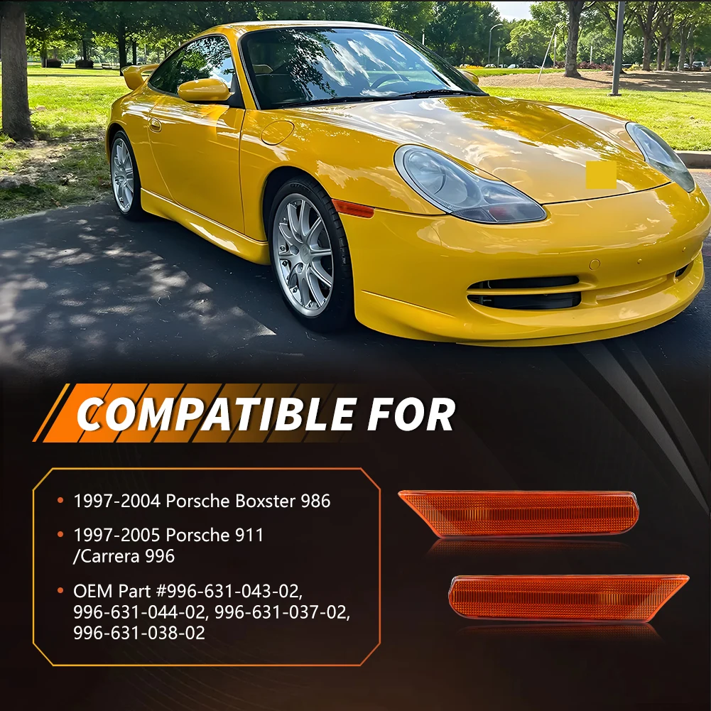 2Pcs Front Side Marker Light Fender Light Reflector Light Turn Signal Light Cover For 1997-2005 Porsche Boxster 911 Carrera 986
