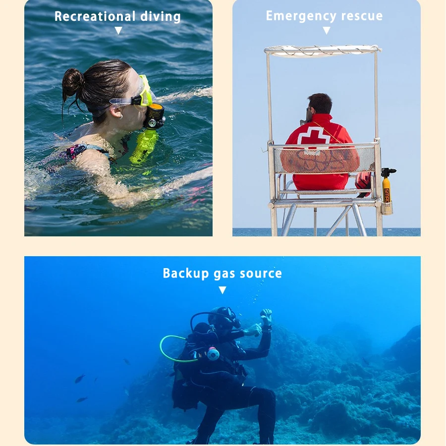 TRIMIX US 24H Envío rápido Mini tanque de pulmón de buceo 0.5L con máscara de snorkel y bomba manual de 3 niveles Respiración subacuática de 10 minutos
