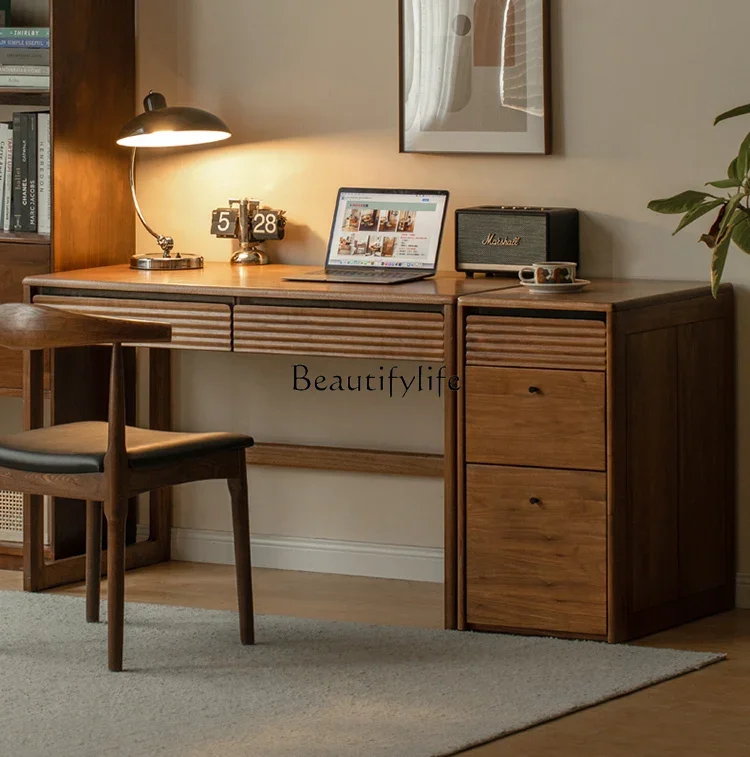 

Solid wood Nordic with cabinet, black walnut against the wall, long table with drawers, makeup table