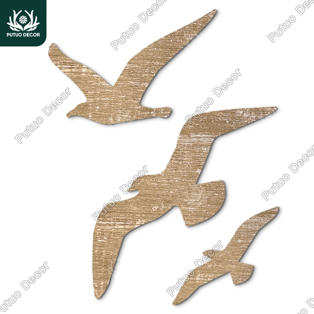 Putuo Decor 3pc Bird Wood Wall Decoration, Wood Sign Wall Art Decoration, Family Cafe Spa Yoga Studio, Gifts