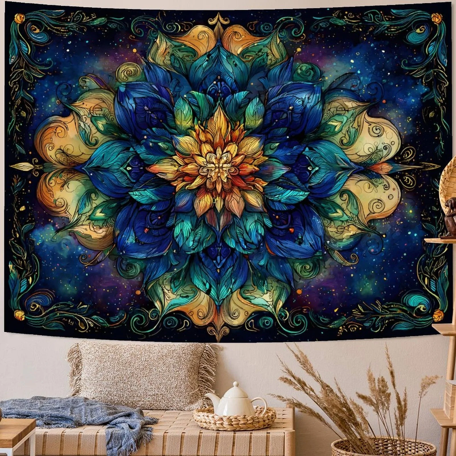Bohemian Cosmic Galaxy Mandala Tapestry Wall Art Hanging Decor Floral Spiritual Abstract Background Large 180x280cm Home Decorat