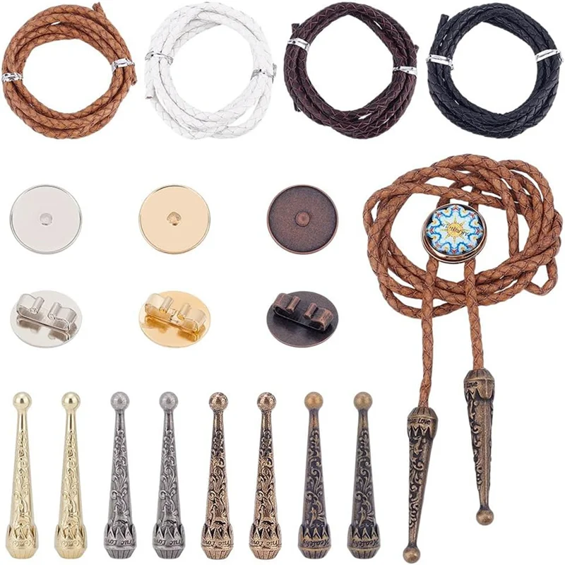

Bolo Tie Making Kit Bolo Tie Tips Replacement End Caps Kit Flat Round Bolo Tie Buckle Accessories