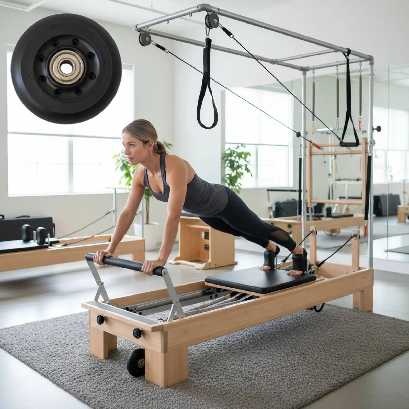 Pilates Reformer Wheel Black Women Maintenance Beginners Easy Installation Home Spare Quiet Supplies Fitness Gym Accessories