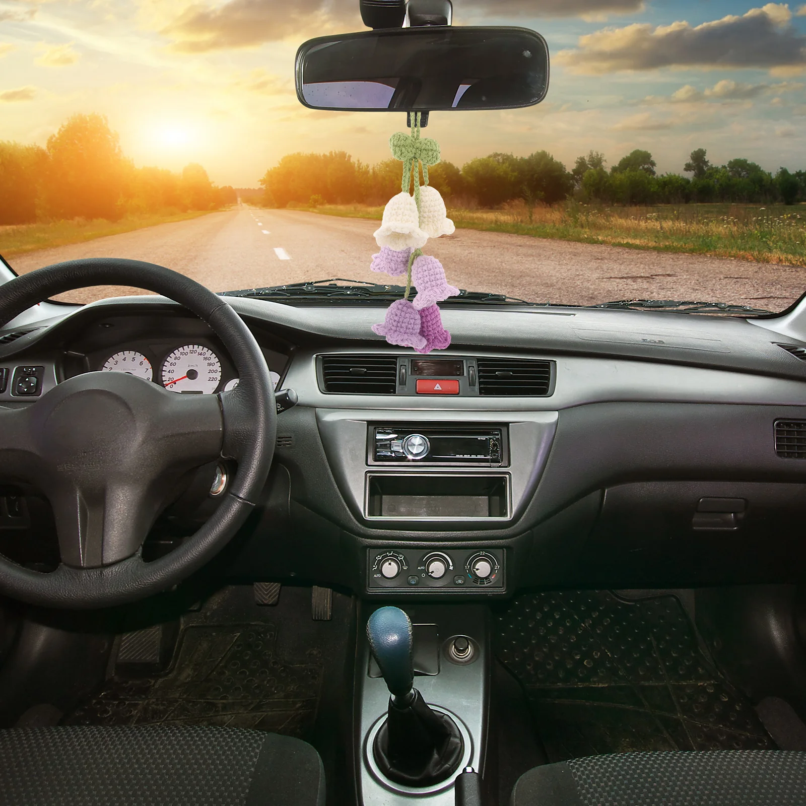 

6Pcs Lily of The Valley Car Mirror Hanging Charm Crochet Flower Pendant Decorative Car Accessories Rearview Mirror Hanging Decor