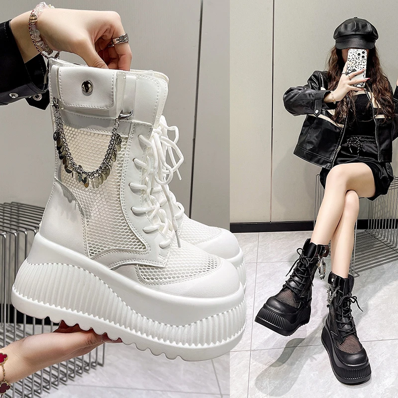 Thick-soled Women 2026 Summer New Elevated Sandals Thin Platform Mesh Hollow Breathable Short Boots