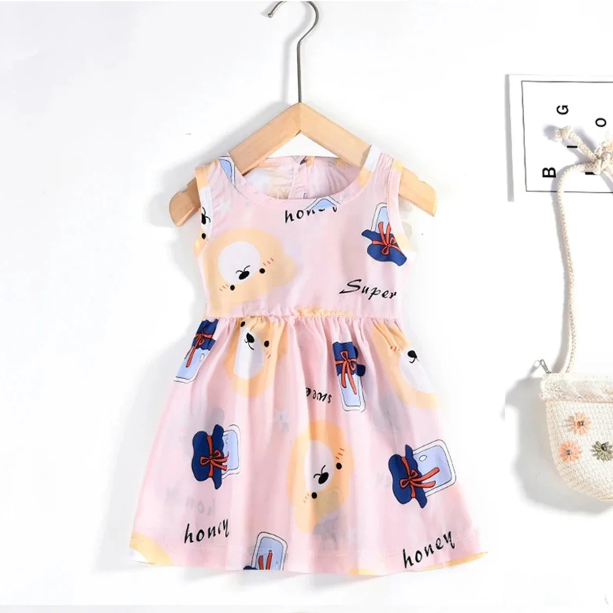 Baby Girls Dress Sleeveless Cute Print Cartoon Kids Princess Dresses Cotton Children Sundress Clothes Girl Summer Beach Clothing