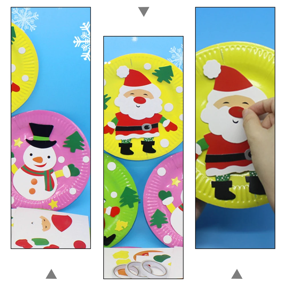 

6Pcs DIY Christmas Paper Tray Sticker Children Handmade Painting Craft Kit Educational Paper Plate Decoration Creative Holiday
