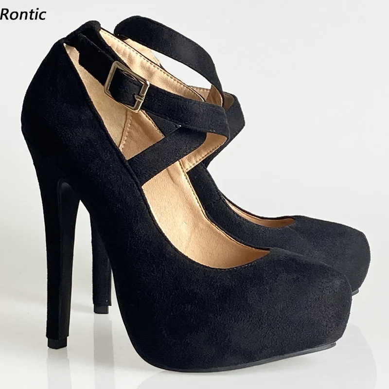 

Rontic Handmade Women Hidden Platform Pumps Strappy Sexy Stiletto Heels Round Toe Elegant Black White Party Shoes US Size 5-20