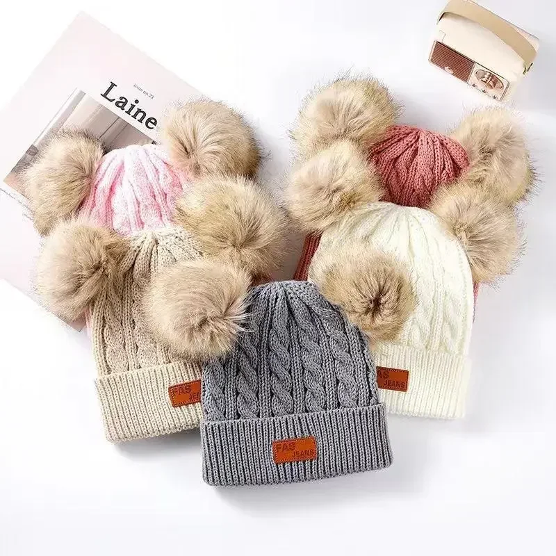 New Kid Hat Children Double Pompom Winter Hat  Cute Knitted Hat For Girls Boys Casual Girls Hat Baby Beanie Cap