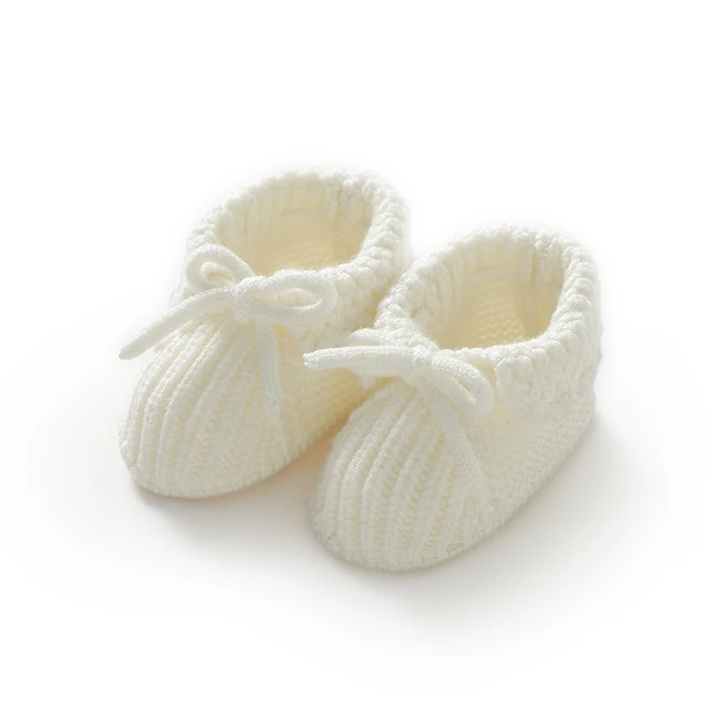 0-18m Baby Girls First Walk Shoes Cute Nowknot Knitted Newborn Infant Anti-Slip Indoor Outdoor Floor Prewalkers Toddler Footwear