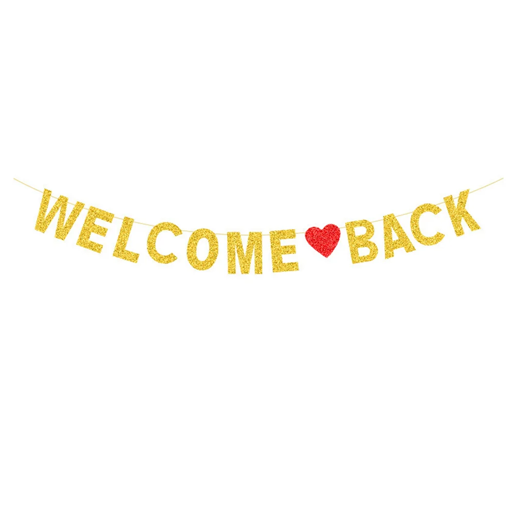 

Floral Garland Glitter Latte Welcome Back Banner Decoration Edging Sign for First Day of School Golden Decorations Office