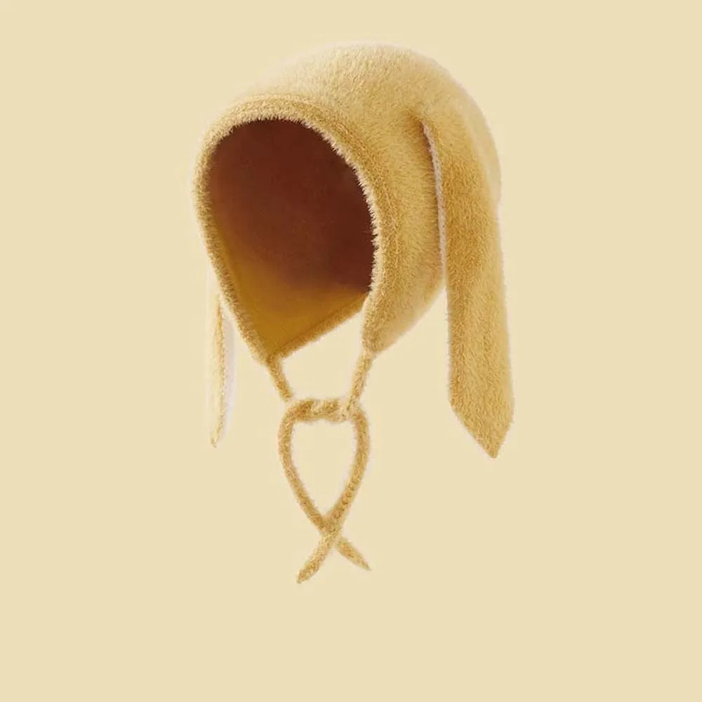 

Versatile Elastic Children Pullover Cap Trendy Solid Color Woolen Hat Cartoon Soft Rabbit Ear Knitted Hat for 1-3 Years Old
