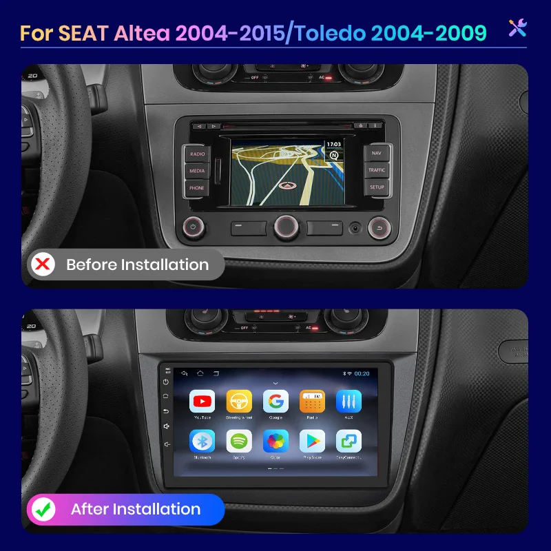 AWESAFE Wireless CarPlay for Apple Android 13 Auto Radio for Seat Altea XL 2004-2015 Toledo 2004-2009 Multimedia Screen Stereo